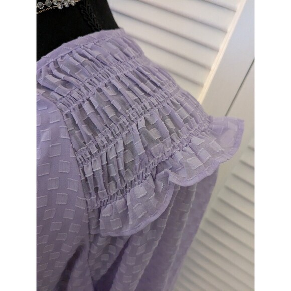 Simply Vera Vera Wang Top Women's XL Purple Smocked Ruffle Blouse Boho Sheer - Picture 4 of 14